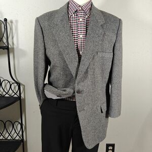 VTG Farah Men's Tweed Sport Coat Blazer Two Button Herringbone Poly Wool GRY 46R